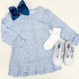 10.25 Pre-order sample GLD1424 Baby Girls doll blue flower long sleeve dress