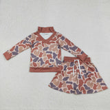 GLD1476 girls camo long sleeve skirt outfits