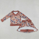 GLD1476 girls camo long sleeve skirt outfits
