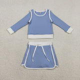 GLD1483 baby girls blue long sleeve skirt Outfits yoga