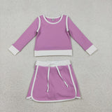 GLD1484 baby girls purple long sleeve skirt Outfits yoga