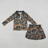 GLD1547  girls camo long sleeve zipper skirt outfits