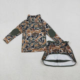 GLD1547  girls camo long sleeve zipper skirt outfits