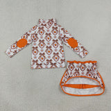 GLD1602 RTS  toddler girl clothes orange leaf bows girl summer fall set skirt outfit