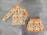 Pre-order GLD1606 Girls orange flower zipper long sleeve skirt  Outfits