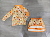 Pre-order GLD1606 Girls orange flower zipper long sleeve skirt  Outfits