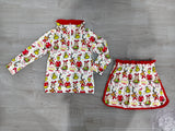 Pre-order GLD1608 Girls Christmas cartoon zipper red long sleeve skirt  Outfits