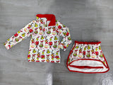 Pre-order GLD1608 Girls Christmas cartoon zipper red long sleeve skirt  Outfits