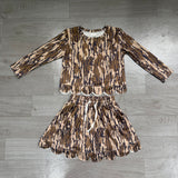 Pre-order GLD1615 Girls camo long sleeve scalloped skirt Outfits