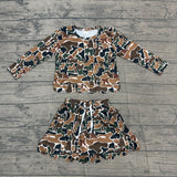 Pre-order GLD1617 Girls camo long sleeve scalloped skirt Outfits