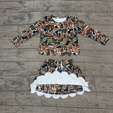 Pre-order GLD1617 Girls camo long sleeve scalloped skirt Outfits