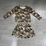 Pre-order GLD1620 Girls camo long sleeve scalloped skirt Outfits