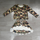 Pre-order GLD1620 Girls camo long sleeve scalloped skirt Outfits