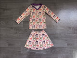 Pre-order GLD1632 Girls colorful bow long sleeve skirt Outfits yoga