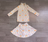 Pre-order GLD1635 Girls pumpkin leaf bow ziper long sleeve skirt Outfits