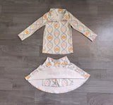 Pre-order GLD1635 Girls pumpkin leaf bow ziper long sleeve skirt Outfits
