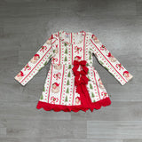 Pre order GLD1650 girls Christmas tree long sleeve red bow scalloped dress yoga