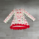 Pre order GLD1650 girls Christmas tree long sleeve red bow scalloped dress yoga