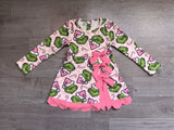 Pre order GLD1651 girls Christmas cartoon long sleeve pink bow scalloped dress