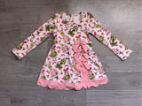 Pre order GLD1656 girls Christmas cartoon long sleeve pink bow scalloped dress