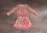 Sample GLD1676 Girls Christmas bow long sleeve scalloped bow skirt Outfits yoga