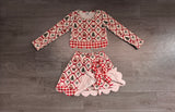 Sample GLD1676 Girls Christmas bow long sleeve scalloped bow skirt Outfits yoga