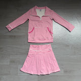 Pre-order GLD1699 Girls pink stripe long sleeve zipper skirt Outfits yoga
