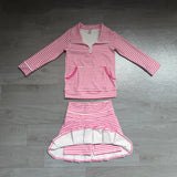 Pre-order GLD1699 Girls pink stripe long sleeve zipper skirt Outfits yoga