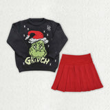 GLD1720 Girls Christmas black sweat red yoga skirt Outfits