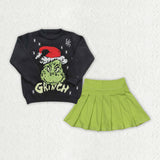 GLD1721 Girls Christmas black sweat green yoga skirt Outfits