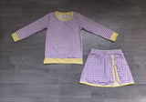 Sample GLD1799 baby girl purple plaid skirt long sleeve outfits yoga