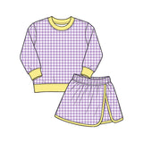9.7 Pre-order girls plaid long sleeve skorts outfits yoga