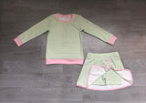 Sample GLD1800 baby girl green plaid skirt long sleeve outfits yoga