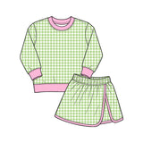 9.7 Pre-order girls plaid long sleeve skorts outfits yoga