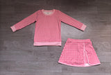Sample GLD1801 baby girl rose plaid skirt long sleeve outfits yoga