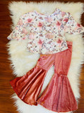 pre-sale Girl pumpkin long sleeve top +velvet  pink bell bottoms suit