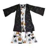Halloween pumpkin jumpsuit +black cardigan