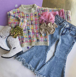 '-knit sweater +tassel jeans girls outfits