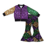 Purple gold green sequin jakcet pants girls outfits
