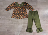 Sample GLP2908 baby girls leaves deer green outfits embroidery