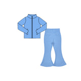 Pre-order GLP3570 Girls solid blue long sleeve zipper pant outfits yoga