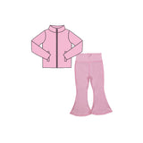 Pre-order GLP3571 Girls solid pink long sleeve zipper pant outfits yoga