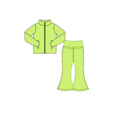 Pre-order GLP3572 Girls solid green long sleeve zipper pant outfits yoga