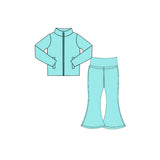 Pre-order GLP3573 Girls solid blue long sleeve zipper pant outfits yoga