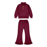 Pre-order girls solid long sleeve zipper outfits sweatshirt material