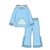 Preorder MOQ 5 pcs Each Color Solid Color Ruffles Plaid Hoodie Girls Set-2026.8.20