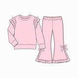9.7 Pre-order girls ruffle long sleeve bow bell pants outfits COTTON