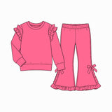 9.7 Pre-order girls ruffle long sleeve bow bell pants outfits COTTON