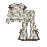 9.16  Pre-order girls ruffle long sleeve bow bell pants outfits