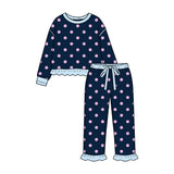 9.16 Pre-order girls dots ruffle long sleeve bell pants outfits